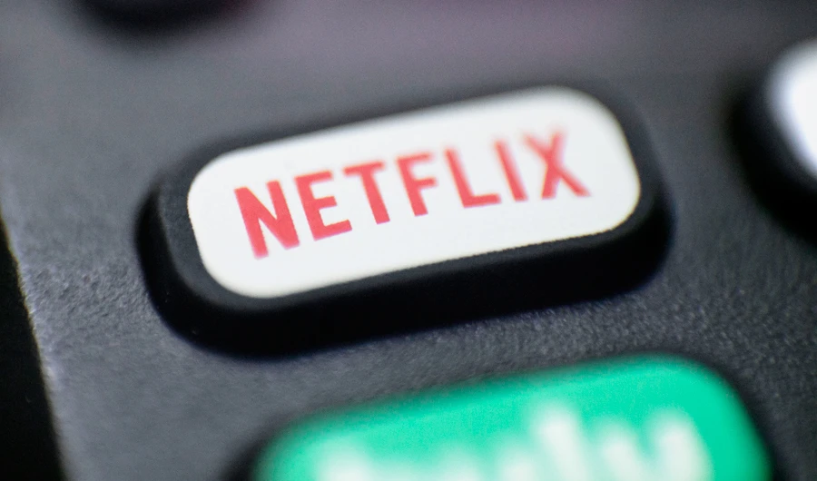 This Aug. 13, 2020 photo shows a logo for Netflix on a remote control in Portland, Ore. (AP)