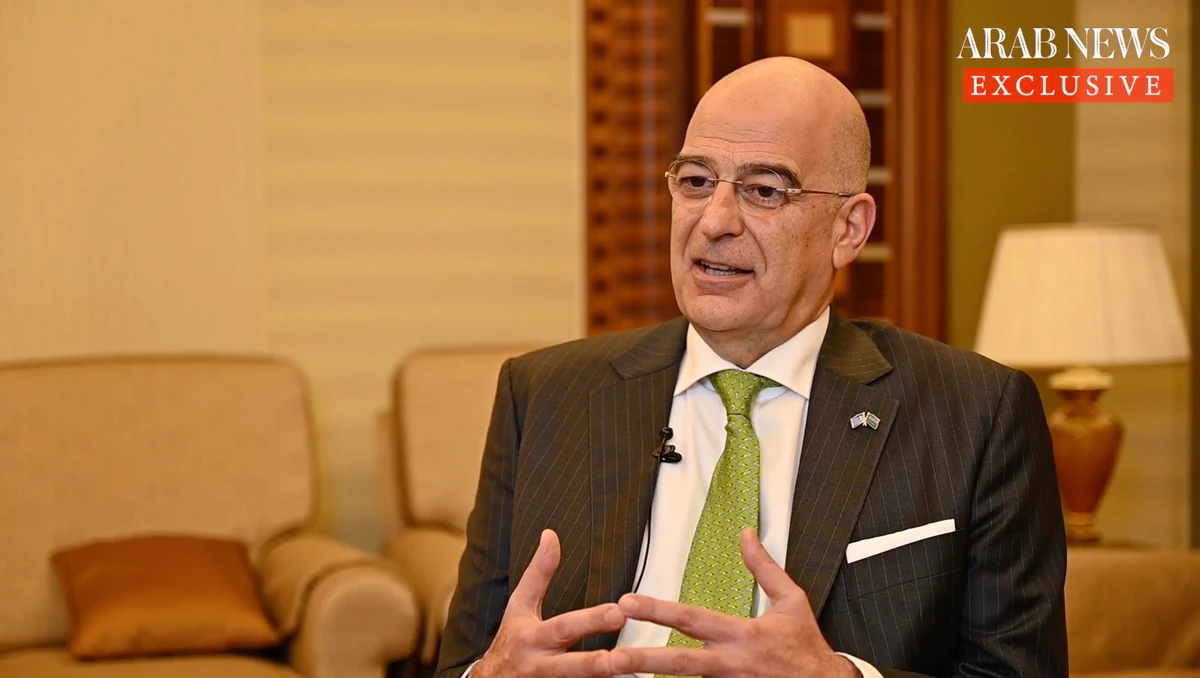 Nikos Dendias, Greek foreign minister, told Arab News the Patriot air defense system that will be provided by Greece to Saudi Arabia will bolster the Kingdom’s security. (AN Photo/Huda Bashatah)