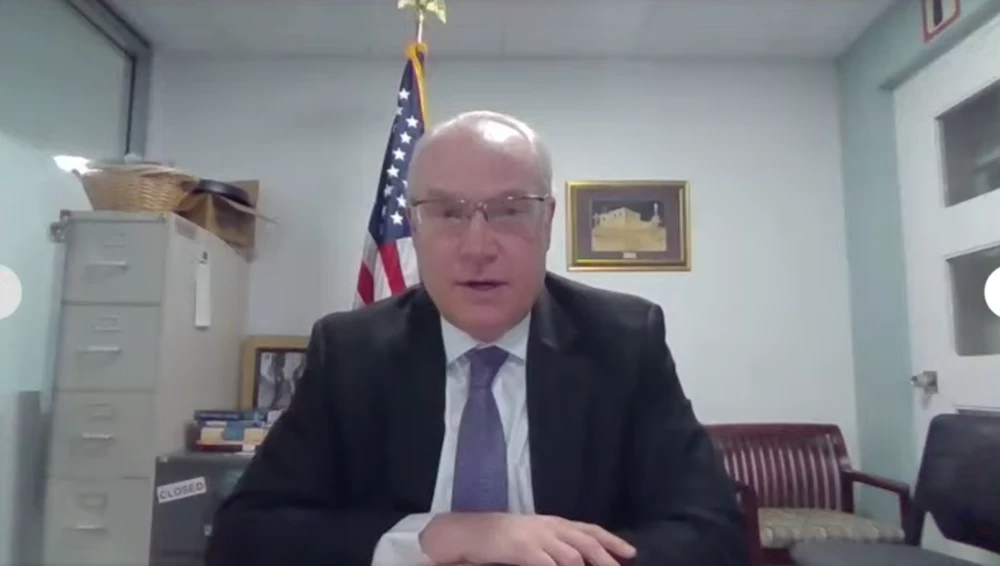 US envoy Tim Lenderking briefed American lawmakers on developments in Yemen during a State Department briefing. (Screenshot/US State Department)