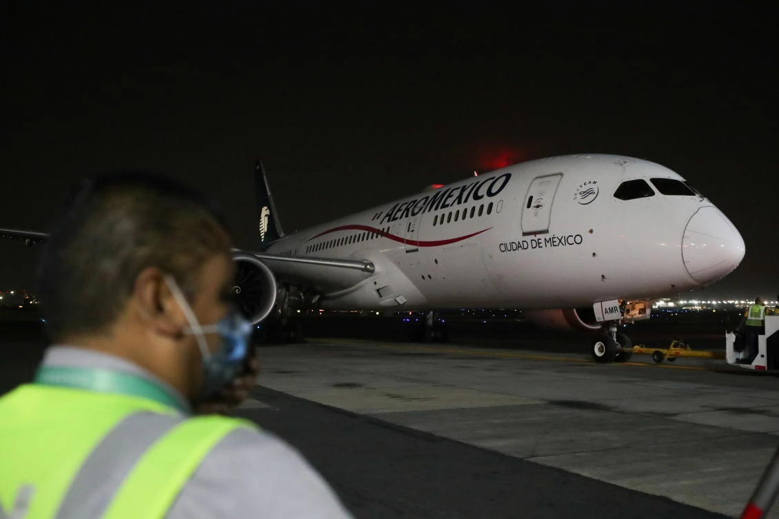 A plane carrying the first shipment of the AstraZeneca coronavirus disease (COVID-19) vaccine delivered under the COVAX scheme in Mexico. (Reuters)