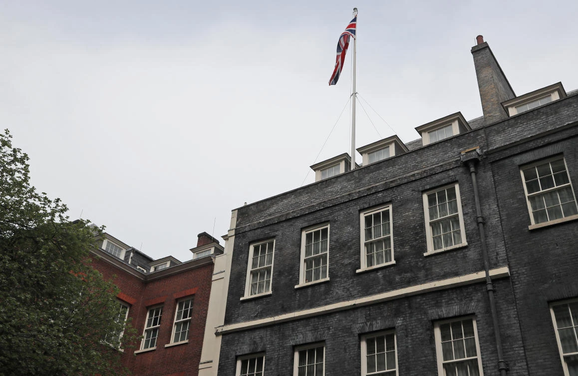 The upper stories of number 11 Downing street, where Britain Prime Minister Boris Johnson's flat thought to be located in London, Wednesday, April 28, 2021. (AP)