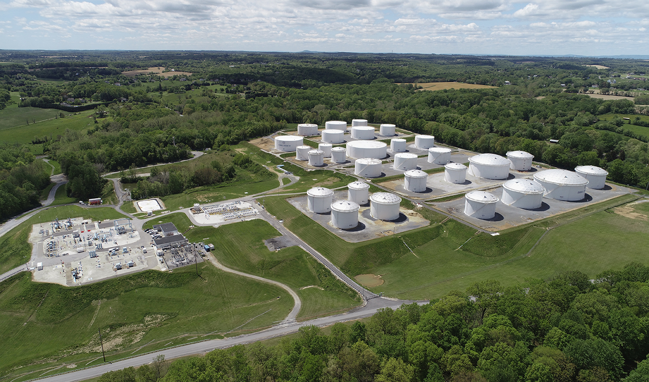 Holding tanks are seen in an aerial photograph at Colonial Pipeline's Dorsey Junction Station in Woodbine, Maryland, US May 10, 2021. (Reuters)