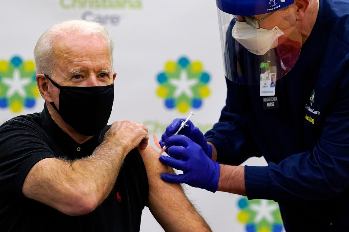 Joe Biden receives a second dose of the Pfizer-BioNTech COVID-19 vaccine at ChristianaCare Christiana Hospital, Newark, Del., Jan. 11, 2021. (AP Photo)