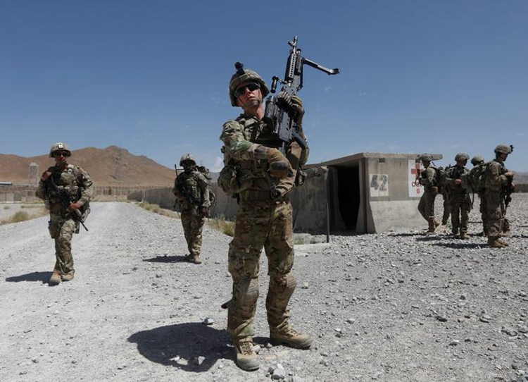 US troops patrol at an Afghan National Army (ANA) base in Logar province, Afghanistan. (Reuters/File)
