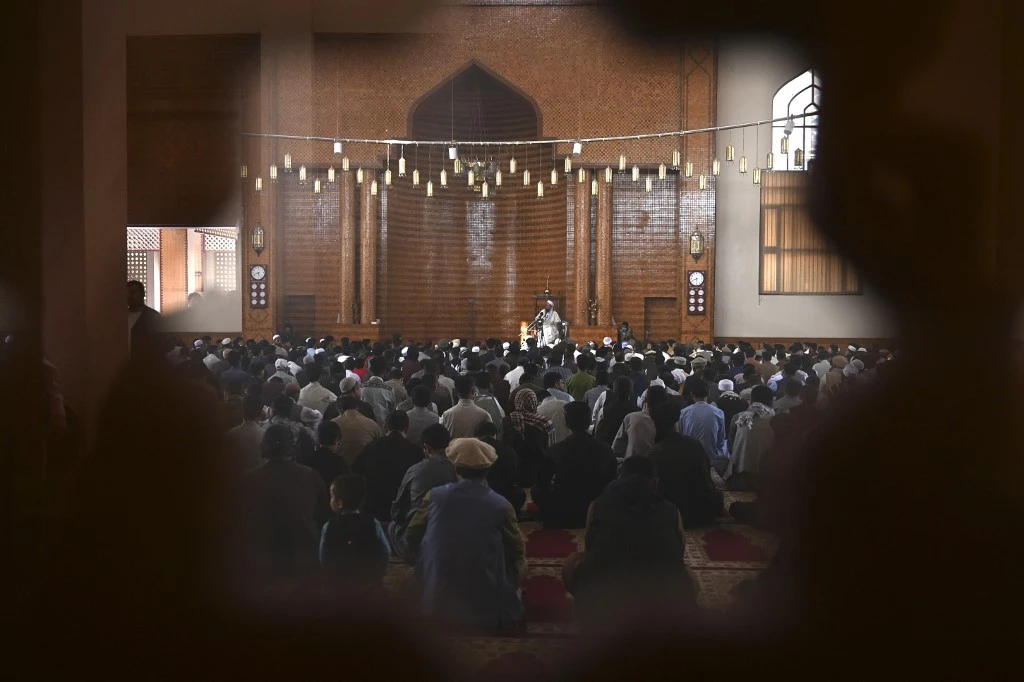 Muslims perform Eid Al-Fitr prayer at the Abdul Rahman Mosque in Kabul on May 13, 2021. (AFP)
