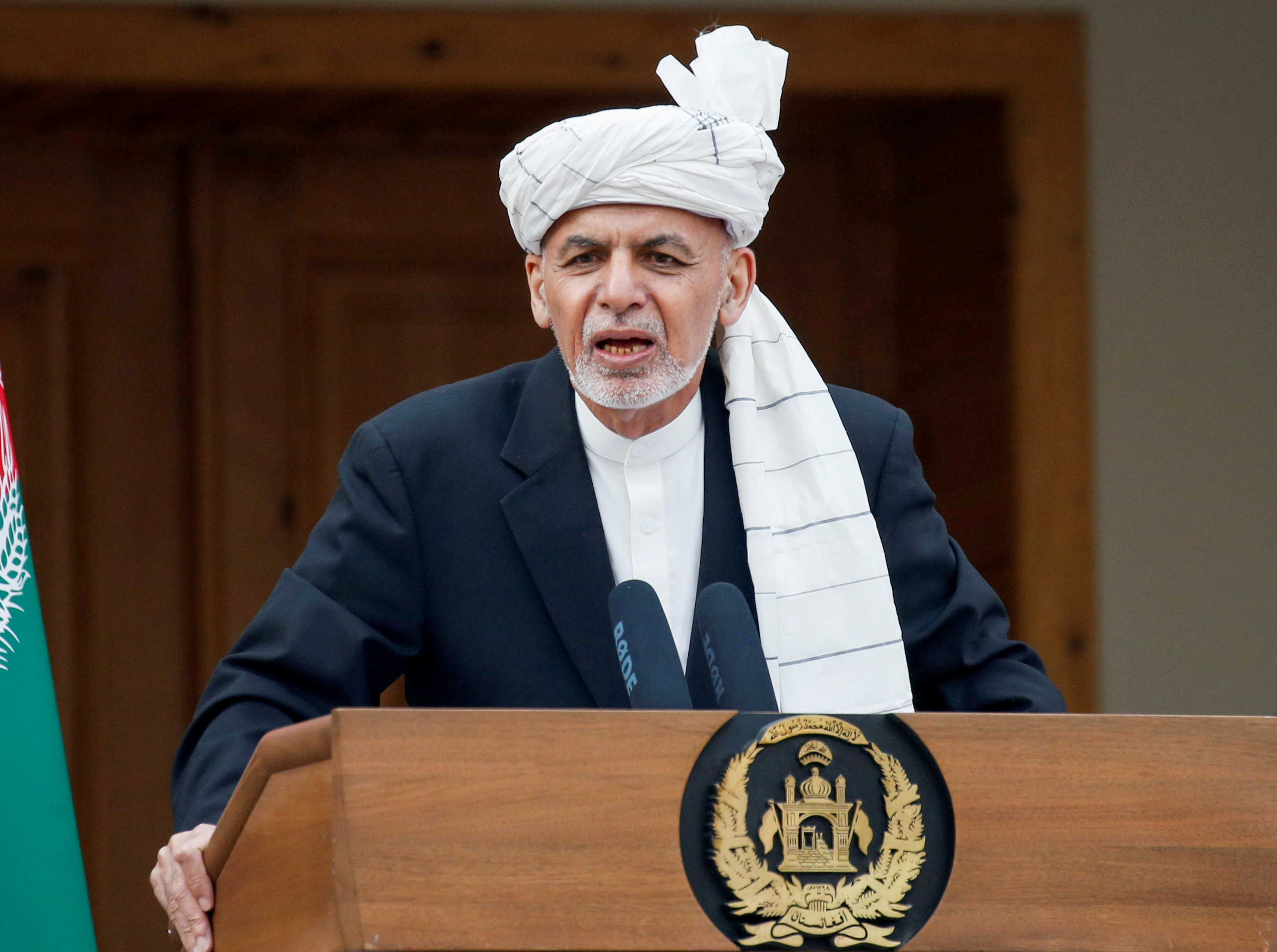 Afghanistan’s President Ashraf Ghani speaks during his inauguration as president, in Kabul, Afghanistan, March 9, 2020. (Reuters)
