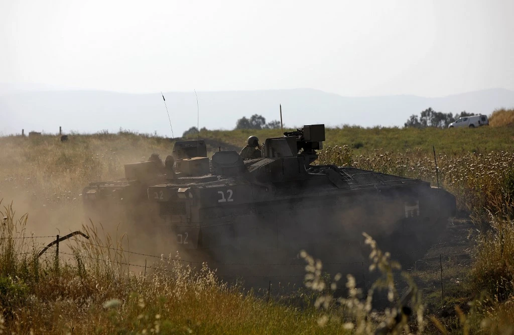 An Israeli tank near the settlement of Qela Alon in the Israeli-annexed Golan Heights on April 28, 2021. (File/AFP)