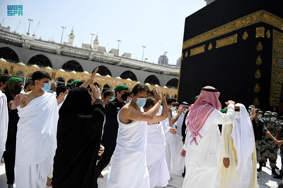 Pakistan’s prime minister Imran Khan performs Umrah at Grand Mosque in Makkah