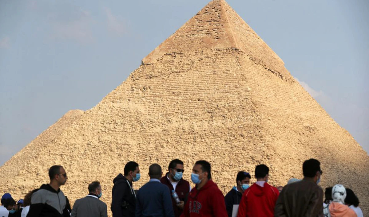 Visitors gather at the Great Pyramids of Giza in Giza, Egypt. (Reuters/File)