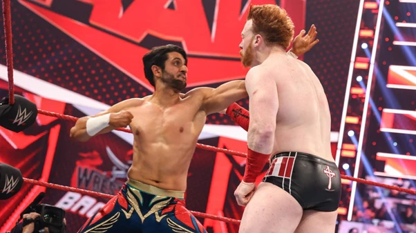 Saudi WWE Superstar Mansoor during his recent fight against Sheamus. (WWE)
