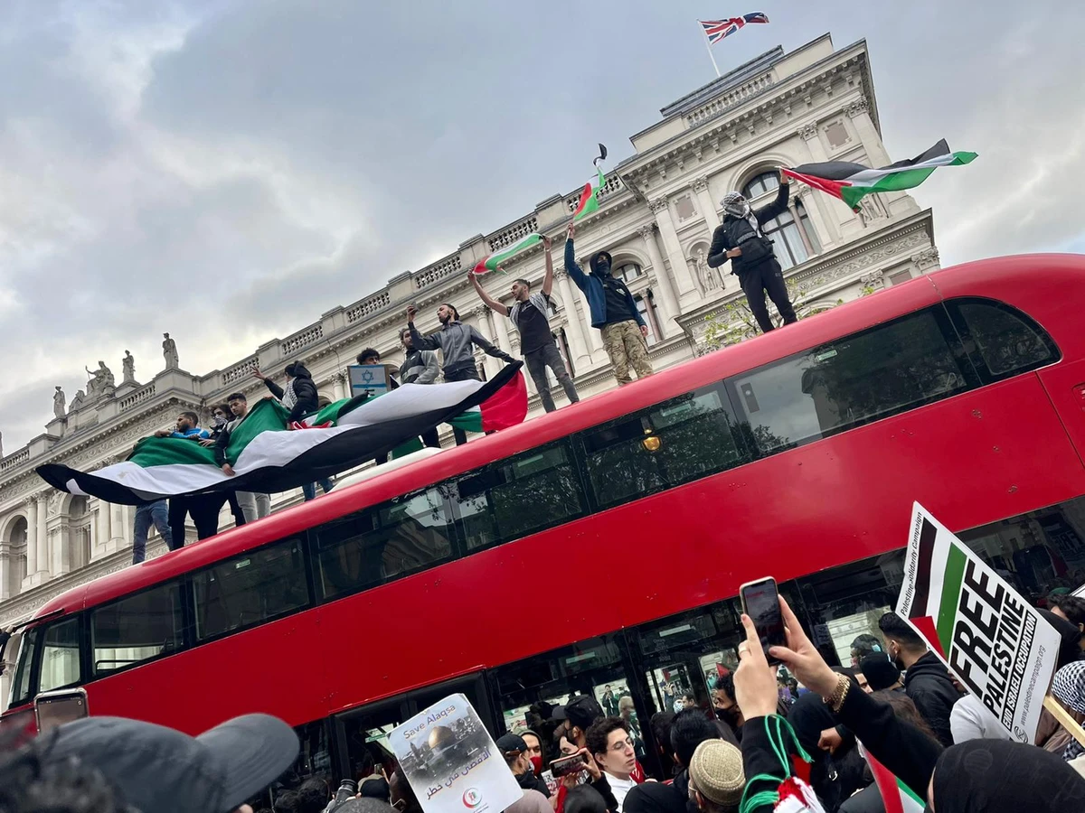 Protesters gathered outside in London against an Israeli court ruling to evict Palestinian families from their homes in east Jerusalem. (Supplied)