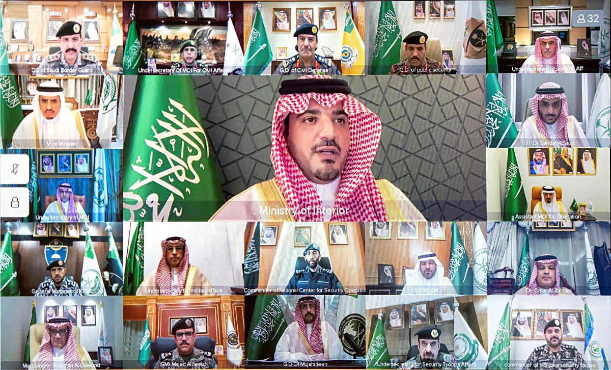 In this screengrab, Saudi Interior Minister Prince Abdul Aziz bin Saud bin Naif speaks during a Zoom meeting with ministry officials on May 13, 2021. (SPA)