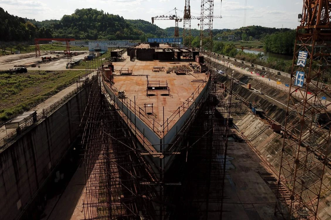 The under-construction replica of the Titanic ship in Daying County in China's southwest Sichuan province. (AFP)