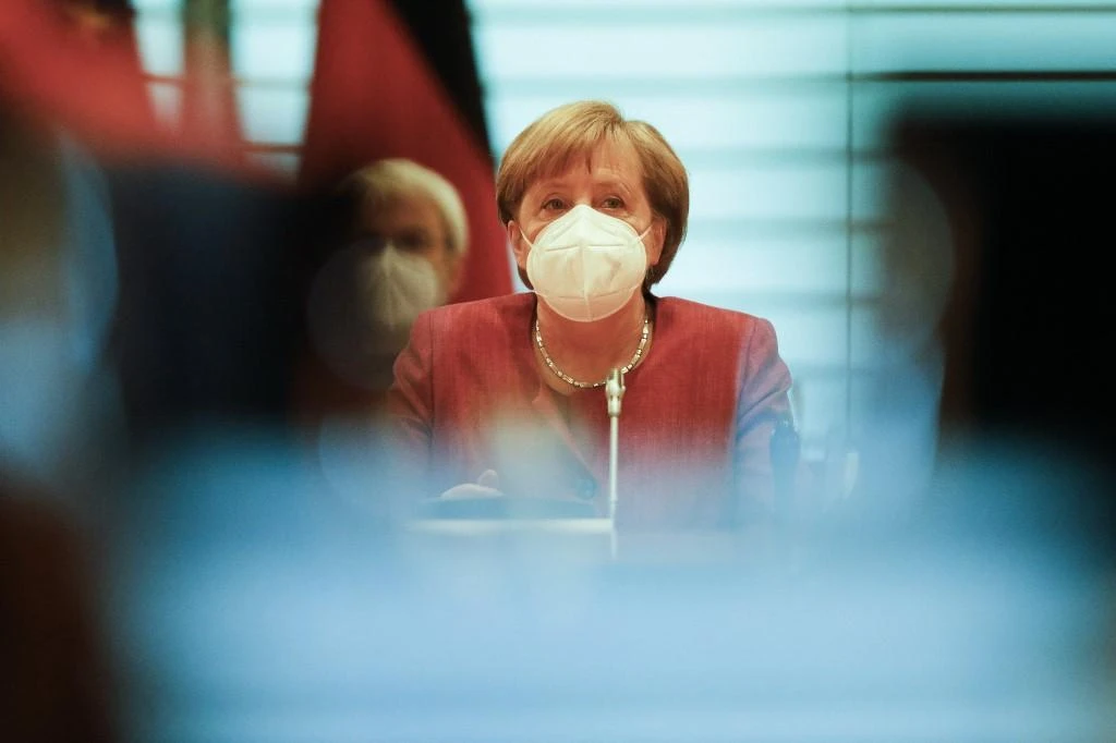 German Chancellor Angela Merkel prepares to lead the weekly cabinet meeting of the German government at the chancellery in Berlin, on April 27, 2021. (File/AFP)