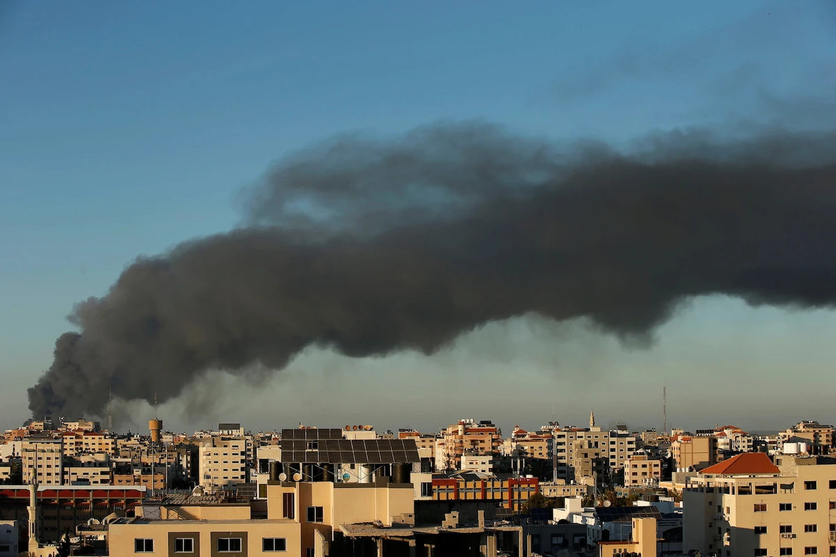 moke rises amid a flare-up of Israeli-Palestinian violence, in Gaza May 15, 2021. (Reuters)
