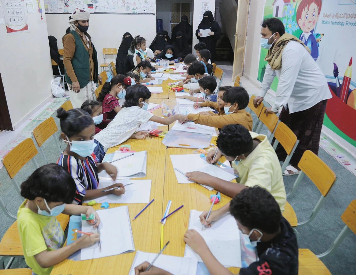 Young children orphaned in war in Yemen attend a class as part of a program supported by the King Salman Humanitarian Aid and Relief Center. (SPA)
