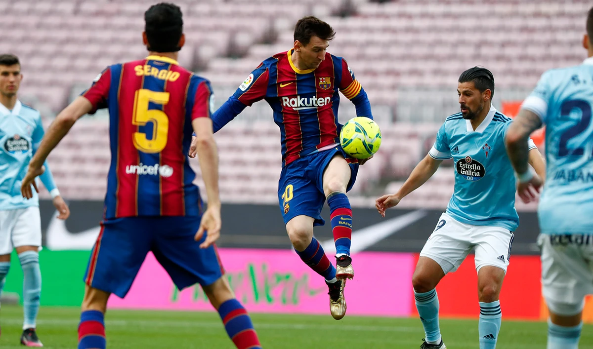 Barcelona’s Lionel Messi during the match against Celta Vigo in the Spanish La Liga at the Camp Nou stadium on Sunday. Celta overhauled a goal by Messi and rallied for a 2-1 win. (AP)