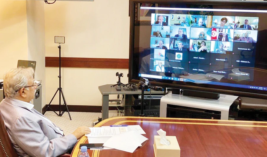 Ambassador Abdullah bin Yahya Al-Muallami, the permanent representative of Saudi Arabia to the UN, attends a meeting of the Arab Group in New York. (SPA)