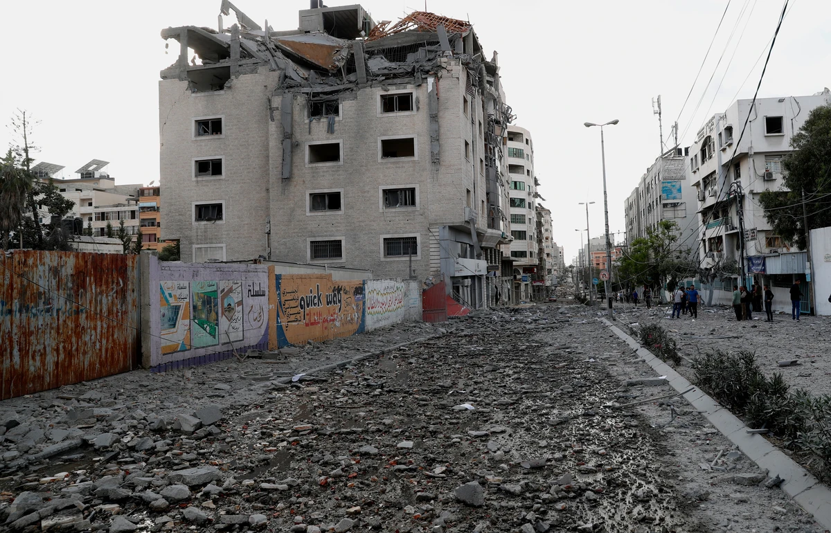 An office building in Gaza City that housed the Nawa Online Women Media Network after being bombed by Israeli warplanes, May 17, 2021. (AP Photo)