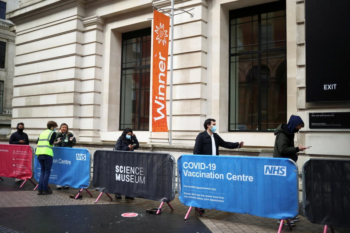 People queue outside a vaccination centre against the coronavirus disease (COVID-19), at the Science Museum in London, Britain. (File/Reuters)
