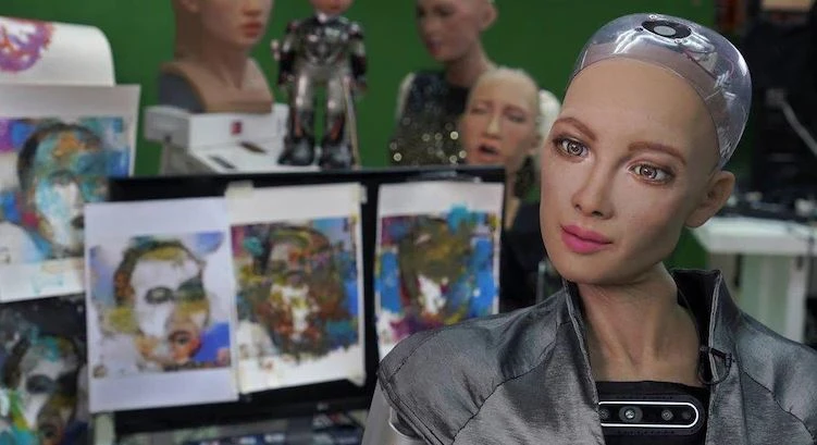 Sophia produced her art in collaboration with 31-year-old Italian digital artist Andrea Bonaceto, known for colorful portraits. (AP)