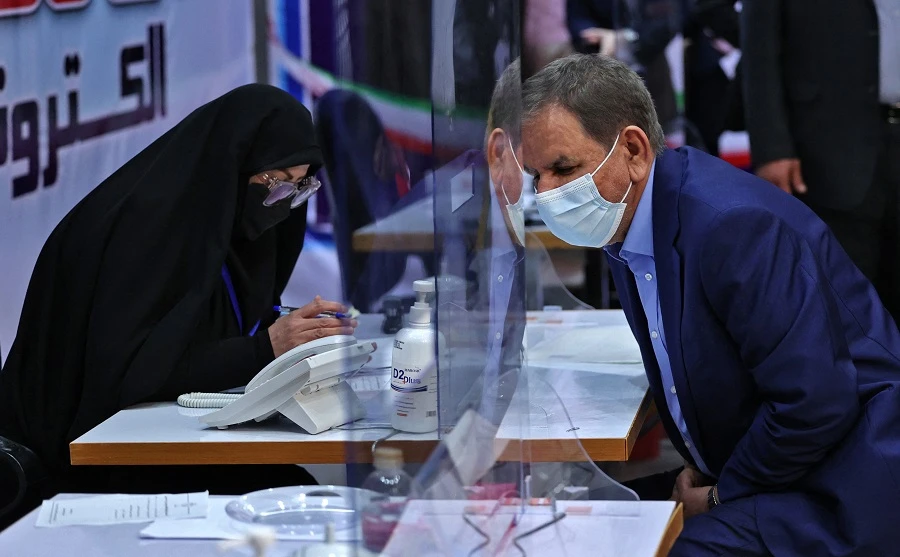 Iranian vice-president Eshaq Jahangiri registers his candidacy for Iran's presidential elections, at the Interior Ministry in capital Tehran, on May 15, 2021, ahead of the presidential elections scheduled for June. (File/AFP)