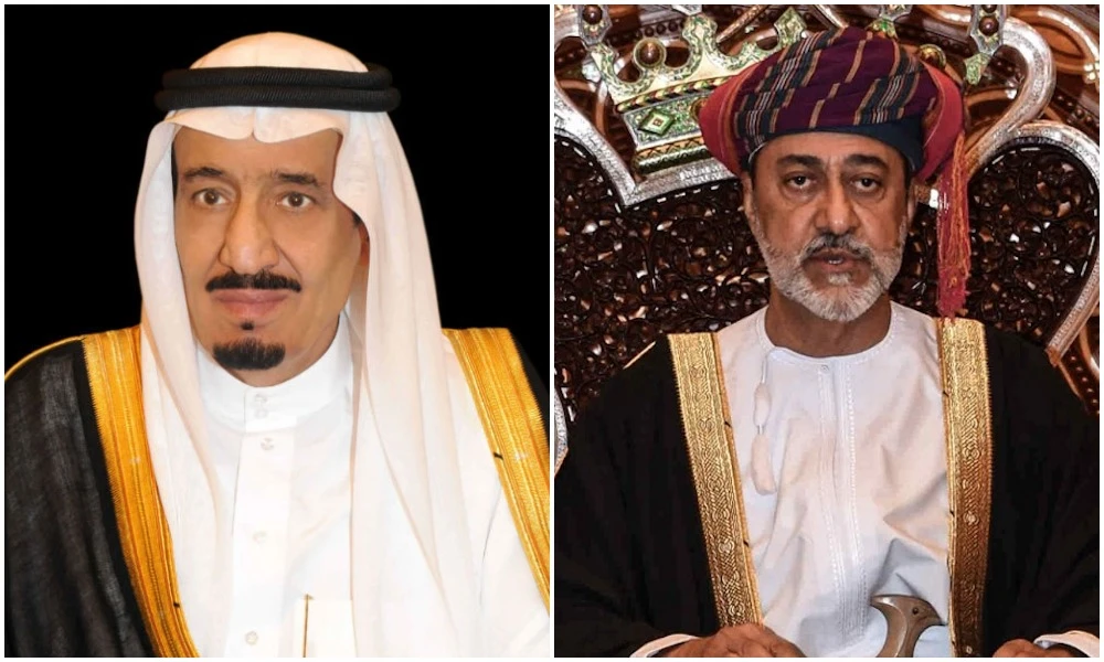 Saudi Arabia’s King Salman and Oman’s Sultan Haitham bin Tariq held a telephone call on Wednesday. (SPA/AFP)