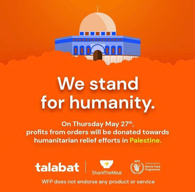 Food delivery company Talabat do donate profits to Palestinians