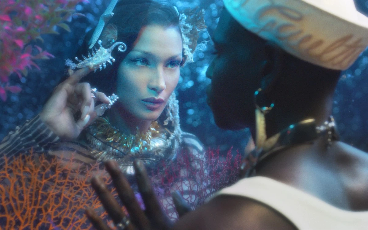 Models Omar Sesay, Bella Hadid and Qaher Harhash star in new campaign for Jean-Paul Gaultier. Supplied