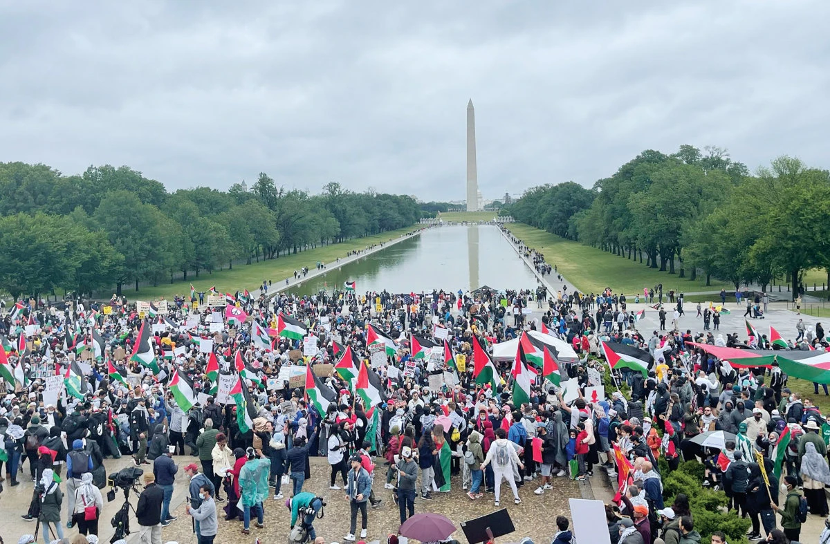 Thousands of protesters in Washington on Saturday demanded Palestine’s liberation. Smaller protests were held in states including Iowa, Illinois, California. (Twitter)