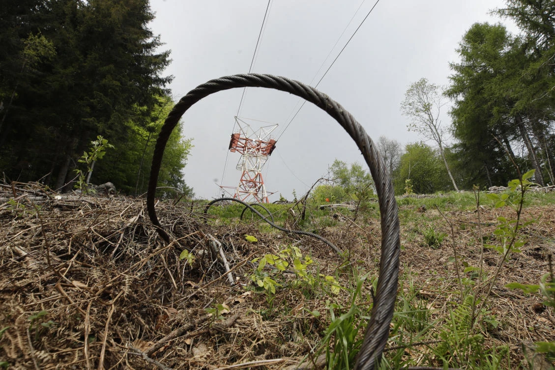 The cable car pulled off the Stresa-Mottarone line entirely when it hit a support pylon, crashed to the ground and then rolled down the mountain until it was stopped by a stand of trees. (AP)