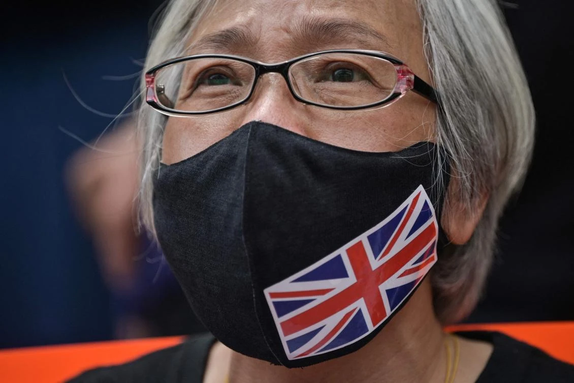 Activist Alexandra Wong, known as Grandma Wong, was arrested as she walked toward Beijing’s Liaison Office in Hong Kong. (AFP)