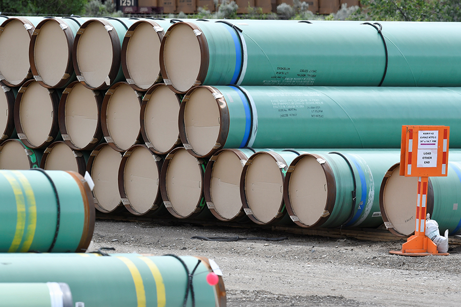 A pipe yard servicing government-owned oil pipeline operator Trans Mountain is seen in Kamloops, British Columbia, Canada June 7, 2021. (Reuters)