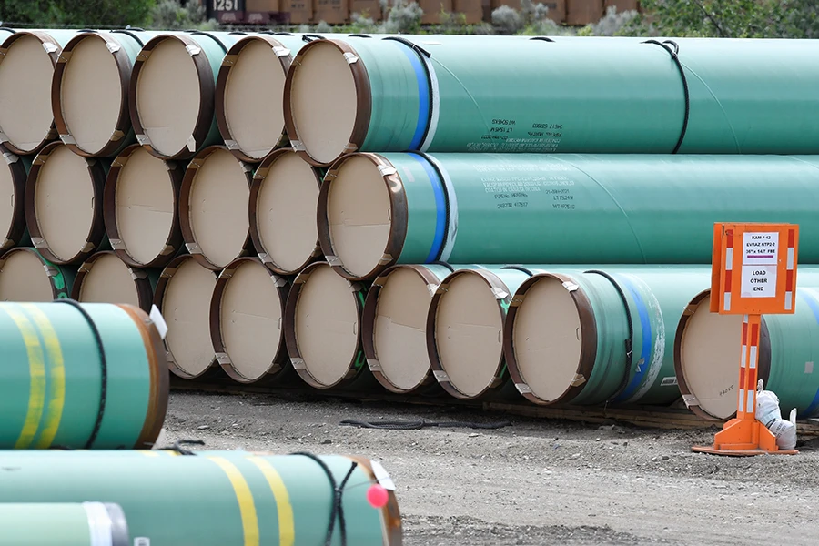 A pipe yard servicing government-owned oil pipeline operator Trans Mountain is seen in Kamloops, British Columbia, Canada June 7, 2021. (Reuters)