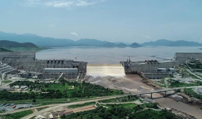 An aerial view of the Grand Ethiopian Renaissance Dam on the Blue Nile River in Guba, northwest Ethiopia. (AFP)
