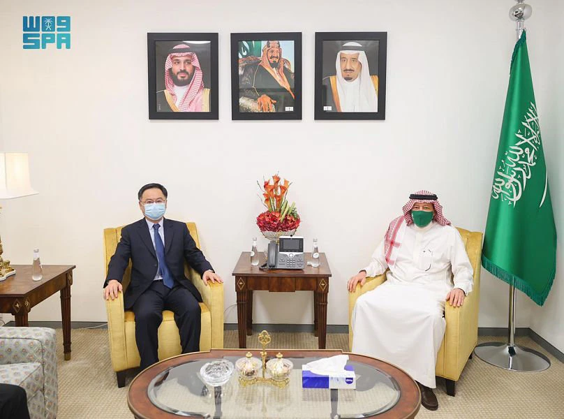 Deputy Minister of Foreign Affairs Waleed bin Abdulkarim Al-Khuraiji receives China’s Ambassador to Saudi Arabia Chen Weiqing in Riyadh. (SPA)