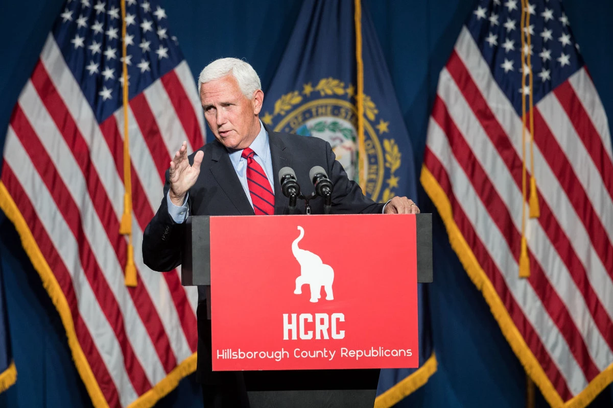 Former Vice President Mike Pence addresses the GOP Lincoln-Reagan Dinner on June 3, 2021 in Manchester, New Hampshire. (Scott Eisen/Getty Images/AFP)
