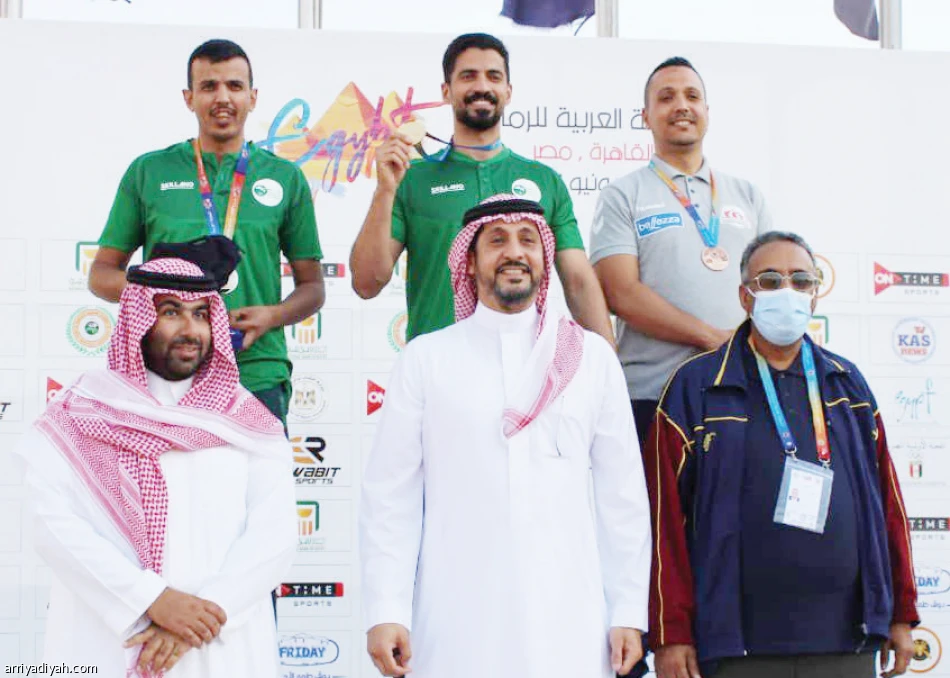 The Saudi contingent celebrates success at the Arab Shooting Championship in Cairo. (Arriyadiyah)