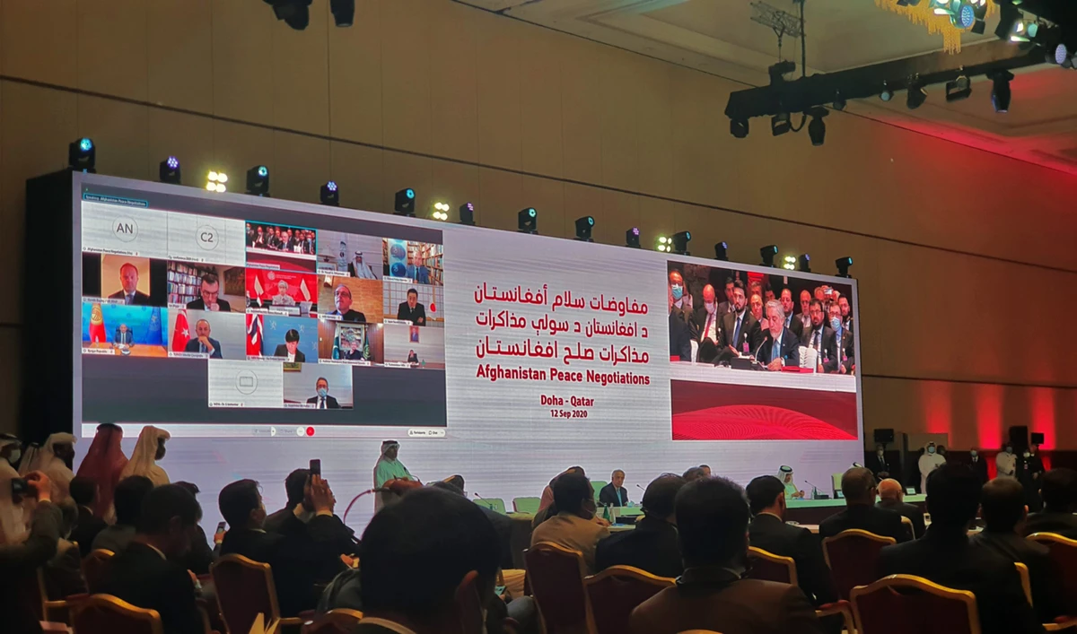 Participants are seen during intra-Afghan peace talks between the Afghan government and Taliban insurgents commenced in the Qatari capital Doha on September 12, 2020. (Photo courtesy: Afghanistan's State Ministry for Peace/File)