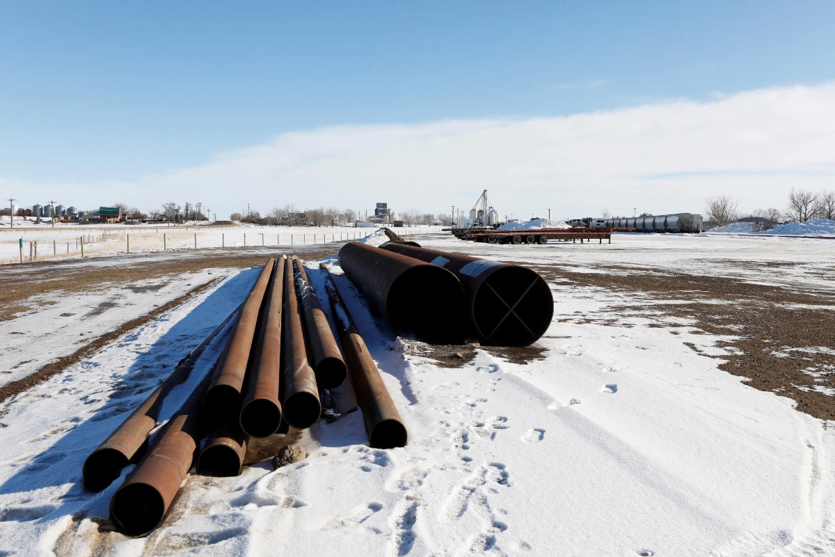 A supply depot servicing the Keystone XL crude oil pipeline lies idle in Oyen, Alberta, Canada on February 1, 2021. (REUTERS/Todd Korol/File Photo)