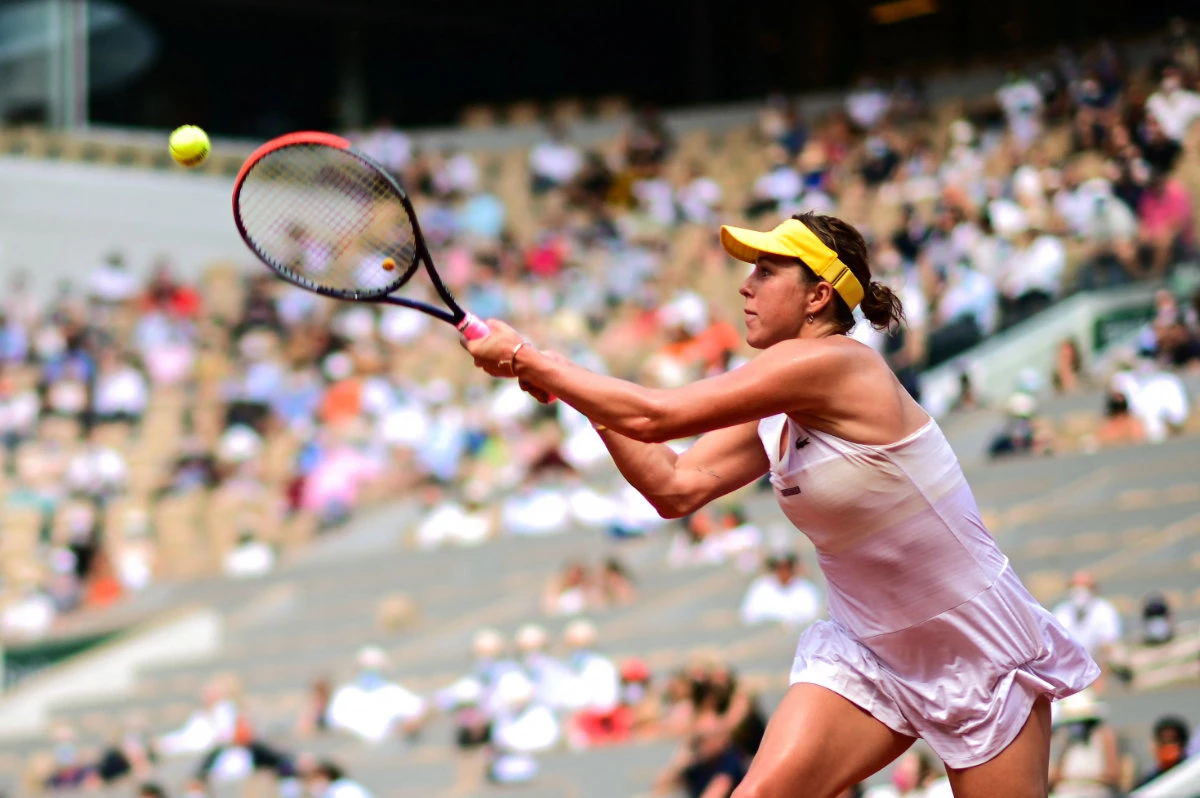 Russia's Anastasia Pavlyuchenkova returns the ball to Slovenia's Tamara Zidansek during their women's semi-final match of the 2021 French Open tennis tournament on June 10, 2021. (AFP)