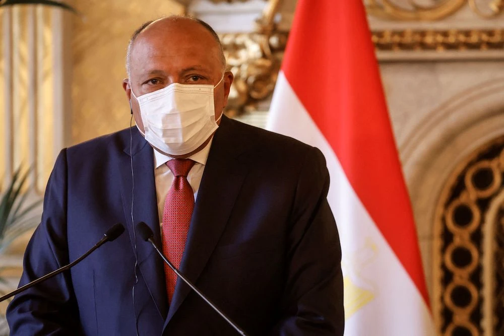 Egypt’s Minister of Foreign Affairs Sameh Shoukry speaks during a joint press conference following a meeting on the Middle East Peace process. (File/AFP)