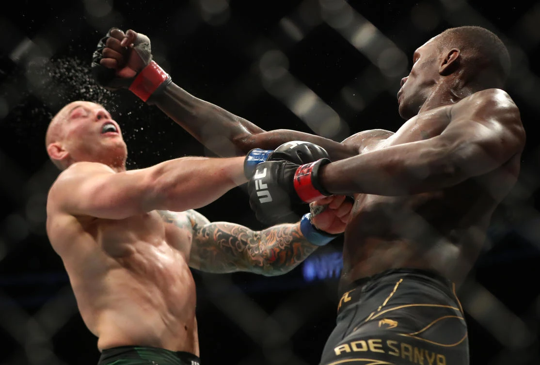 Israel Adesanya lands a hit against Marvin Vettori during UFC 263 at Gila River Arena. (USA TODAY Sports)