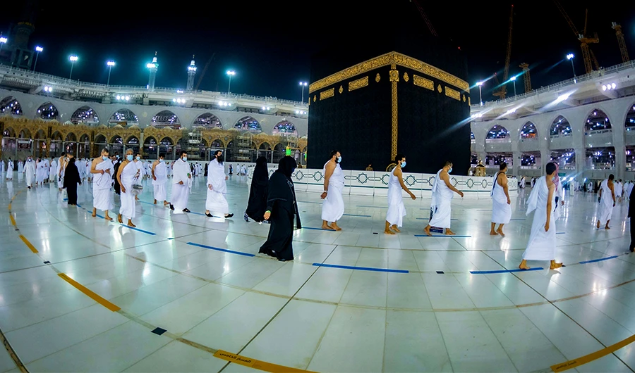 Muslims circumambulate the Kaaba (Tawaf) in the Grand Mosque complex in the holy city of Mecca, Saudi Arabia, on October 4, 2020. (AFP/File)
