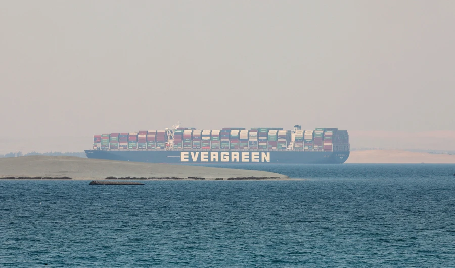Ever Given, a Panama-flagged cargo ship, is seen in Egypt's Great Bitter Lake Tuesday, March 30, 2021. (AP)