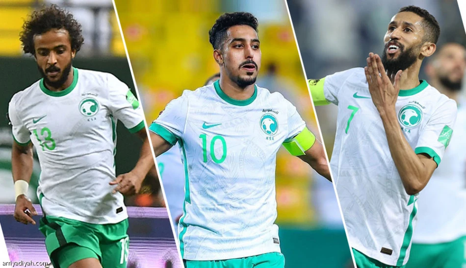 From left to right: Al-Hilal's trio of Yasser Al-Shahrani, Salem Al-Dawsari and Salman Al-Faraj. (Arriyadiyah)
