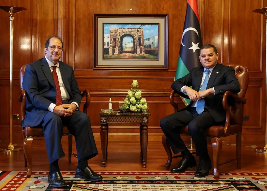 Egypt intelligence chief Abbas Kamel’s visit to Tripoli, where he met with Abdel Hamid Al-Dabaiba, Libya’s Prime Minister-designate of the new Government of National Unity. (AFP)