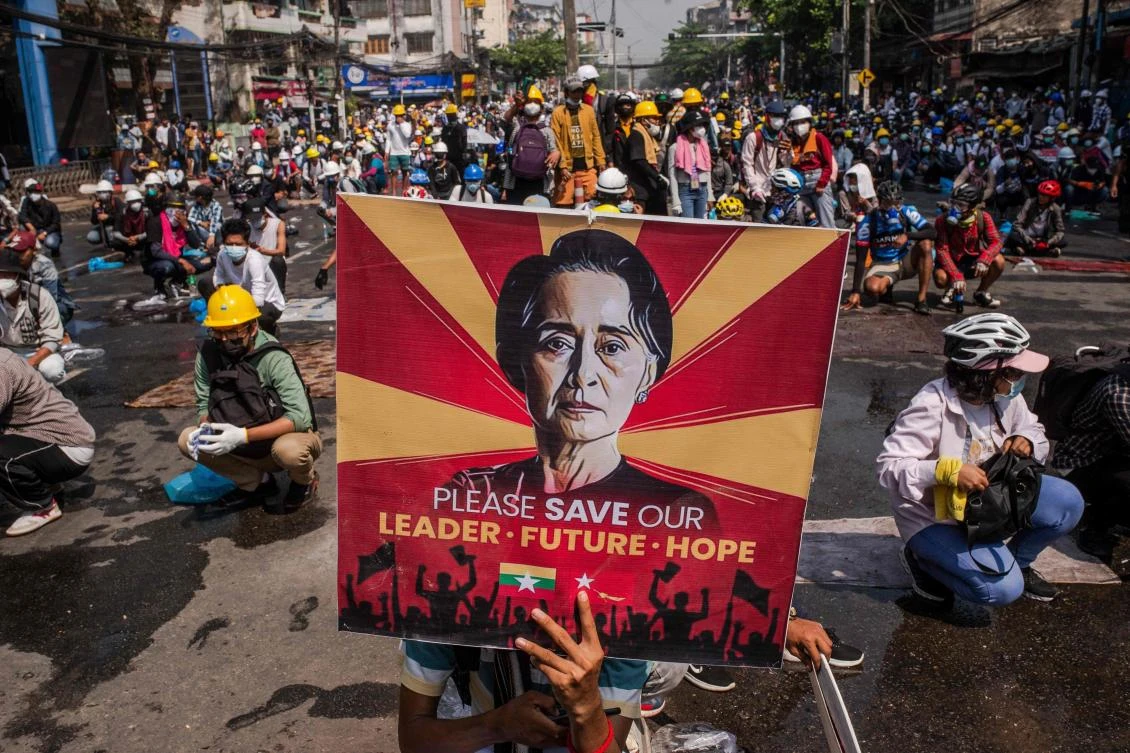 The draft UN resolution calls on the junta to unconditionally release the ousted civilian leader Aung San Suu Kyi and others who ‘been arbitrarily detained, charged or arrested.’ (AFP)