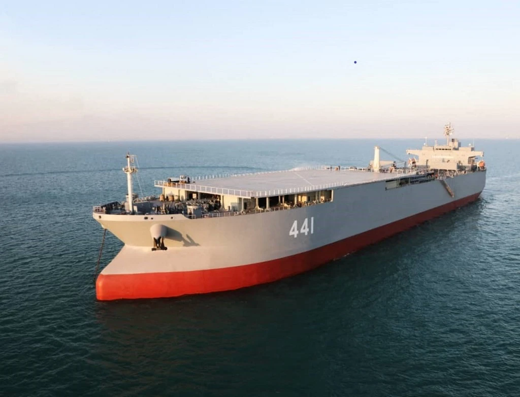 Makran, above, is a former oil tanker fitted with a helipad and other military upgrades to make it a support vessel. (AFP)