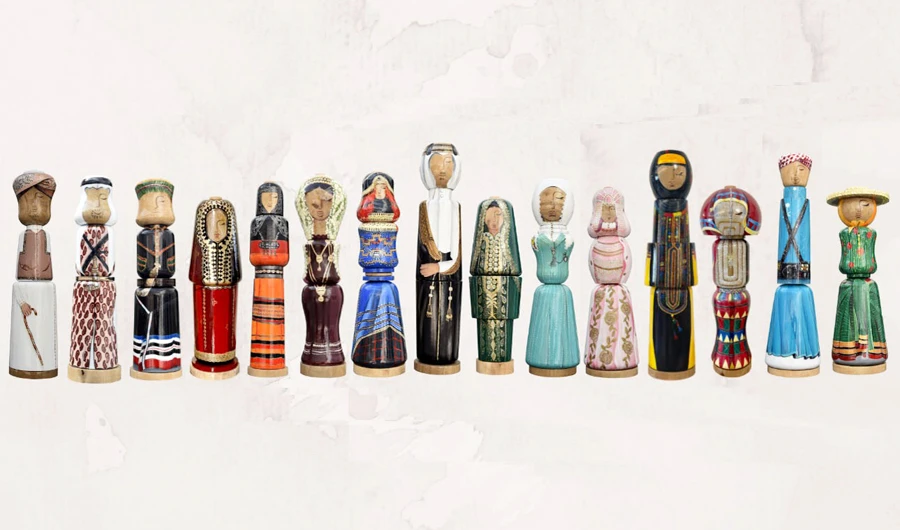 Saudi designer Malak Masallati chooses to preserve the traditional costumes of her country through a collection of wooden dolls called Nasana. (Supplied)